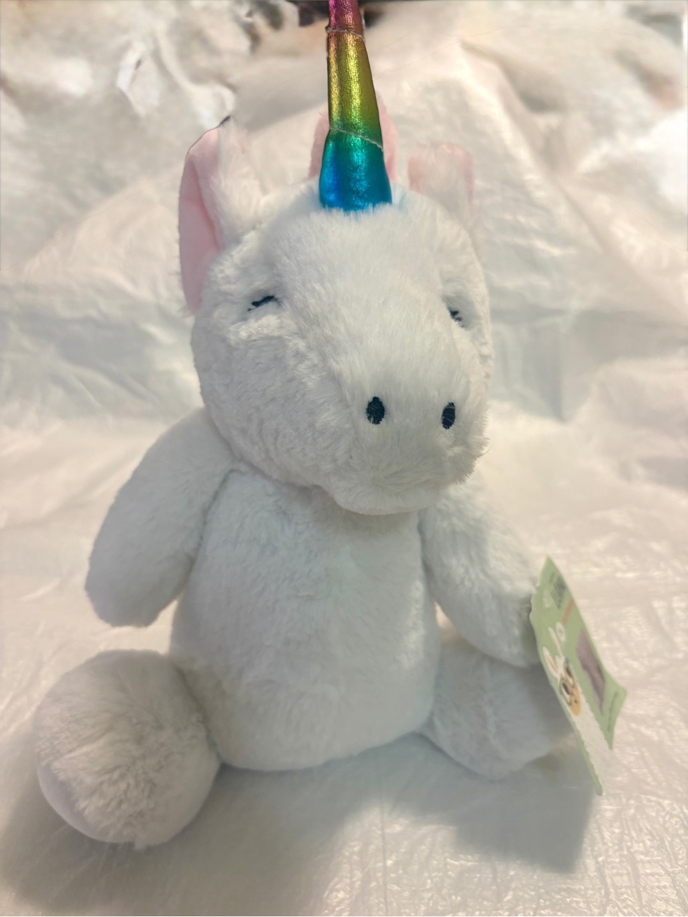 White Plush Unicorn with Rainbow Horn - Soft Cuddly Stuffed Toy